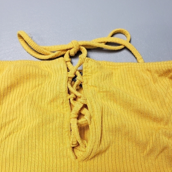 forever 21 mustard yellow strapless crop top women's size medium - Picture 2 of 7